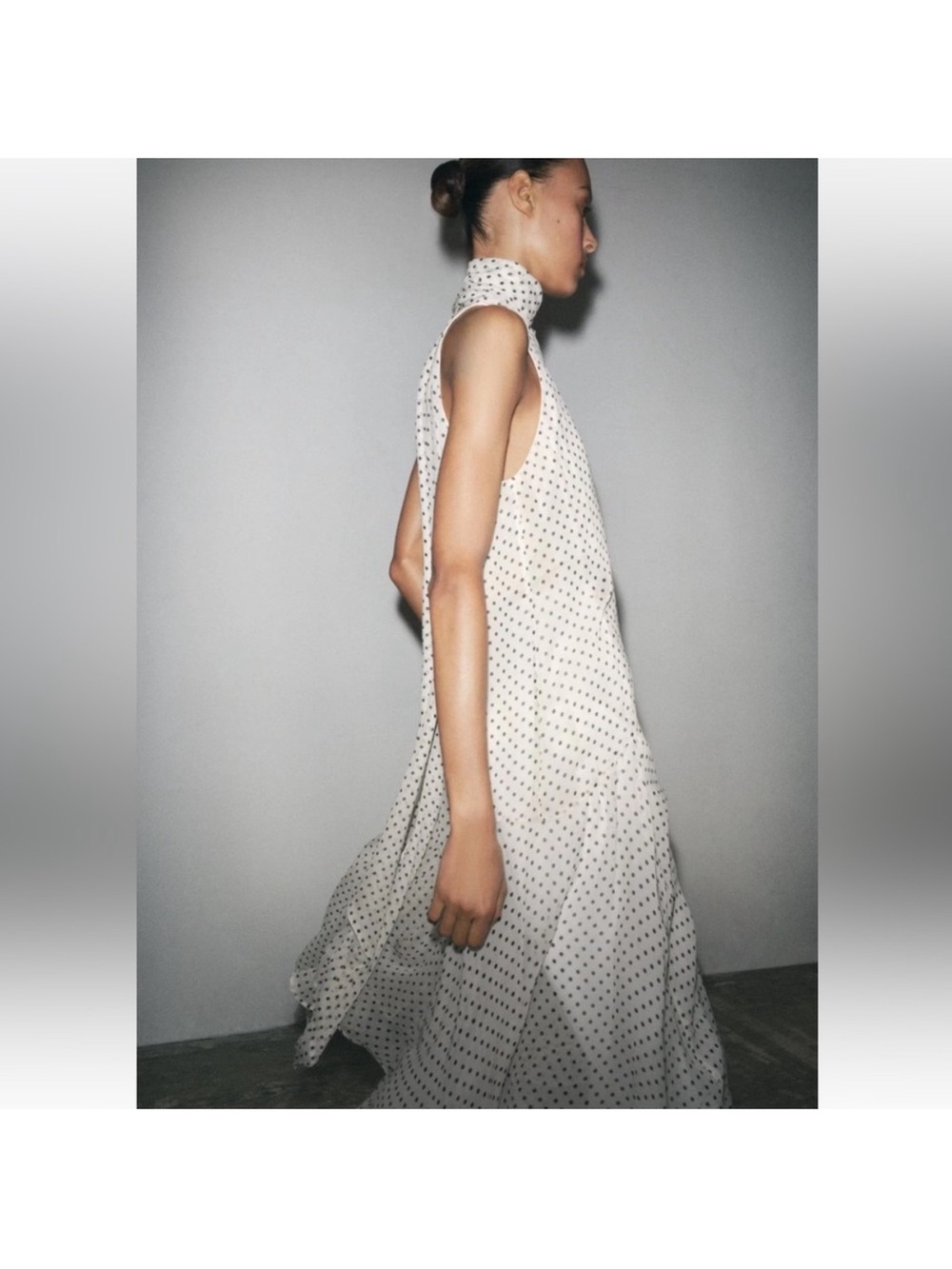 NWT Zara ZW Collection polka dot halter dress with an asymmetrical hem. Size S. - Picture 3 of 11